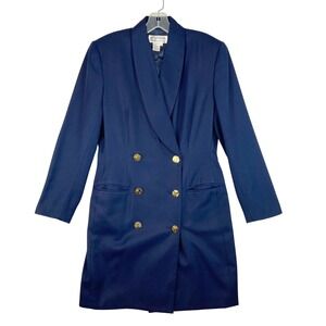 Atrium Double Breasted Blazer Dress Size 10 Blue Gold Buttons 90s Power Academia